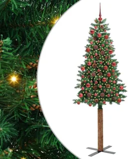 vidaXL slanke kerstboom 180 cm van pvc en massief dennenhout