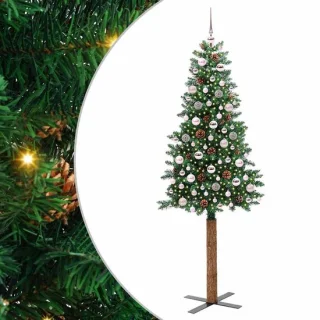 vidaXL Slanke kerstboom 210 cm groen van PVC en massief dennenhout