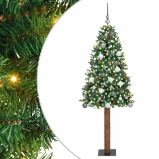 vidaXL slanke kerstboom 210 cm van pvc en massief dennenhout