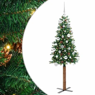 vidaXL slanke kerstboom groen 150 cm pvc en massief dennenhout