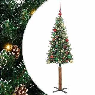 vidaXL slanke kerstboom, groen, 150 cm, PVC en massief dennenhout