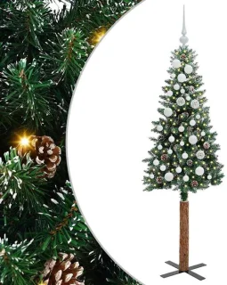 vidaXL slanke kerstboom groen 150 cm PVC en massief dennenhout