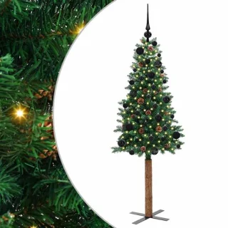 vidaXL slanke kerstboom groen 150 cm PVC en massief dennenhout