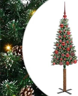vidaXL slanke kerstboom groen 150 cm PVC en massief dennenhout