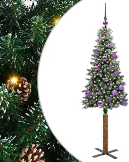 vidaXL slanke kerstboom groen 150 cm PVC en massief dennenhout