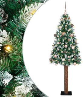 vidaXL Slanke kerstboom groen 180 cm van pvc en massief dennenhout