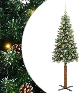 vidaXL slanke kerstboom groen 180 cm van pvc en massief dennenhout