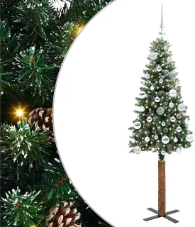 vidaXL slanke kerstboom van pvc en massief dennenhout, 150 cm