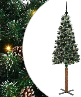 vidaXL slanke kerstboom van pvc en massief dennenhout, 180 cm