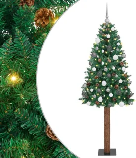 vidaXL slanke kerstboom van pvc en massief dennenhout - 180 cm