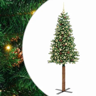vidaXL slanke kerstboom van pvc en massief dennenhout, 210 cm