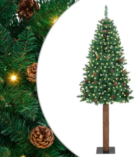 vidaXL slanke kerstboom van PVC en massief dennenhout - groen - 180 cm