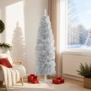 vidaXL slanke kunstkerstboom 180 cm in zilver
