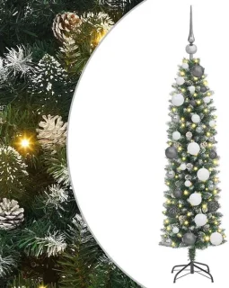 vidaXL slanke kunstkerstboom groen en wit 120 cm