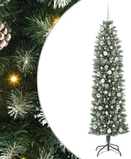 vidaXL slanke kunstkerstboom groen en wit 210 cm