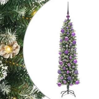 vidaXL slanke kunstmatige kerstboom groen en wit 120 cm