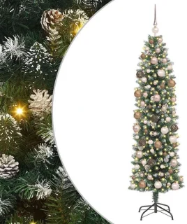 vidaXL slanke kunstmatige kerstboom groen en wit 180 cm