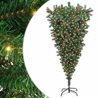 vidaXL Upside-down kunstkerstboom met ballen set groen 180 cm PVC