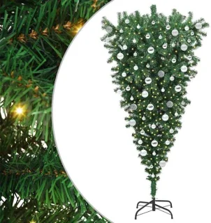 vidaXL Upside-down kunstkerstboom met ballen set groen 180 cm PVC