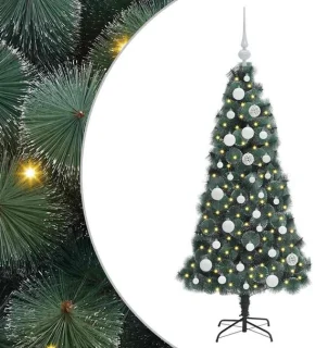 vidaXL voorverlichte kerstboom met ballen groen 120 cm