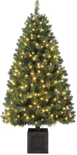 Voorgelichte kerstboom met sneeuwflocking en rode bessen, 137 cm