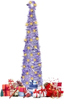 Vouwbare kunstkerstboom 1.5 m met 50 LED-lichten, paars