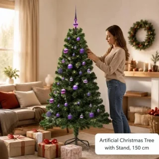 WentinkMo kunstkerstboom met 150 lampjes en standaard groen 150 cm
