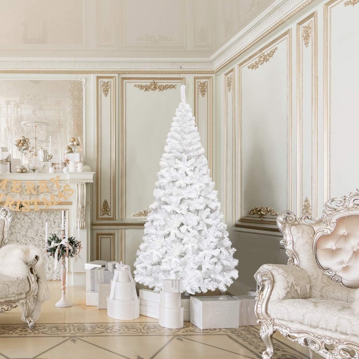 Witte Kunstkerstboom 210 cm met Stalen Standaard