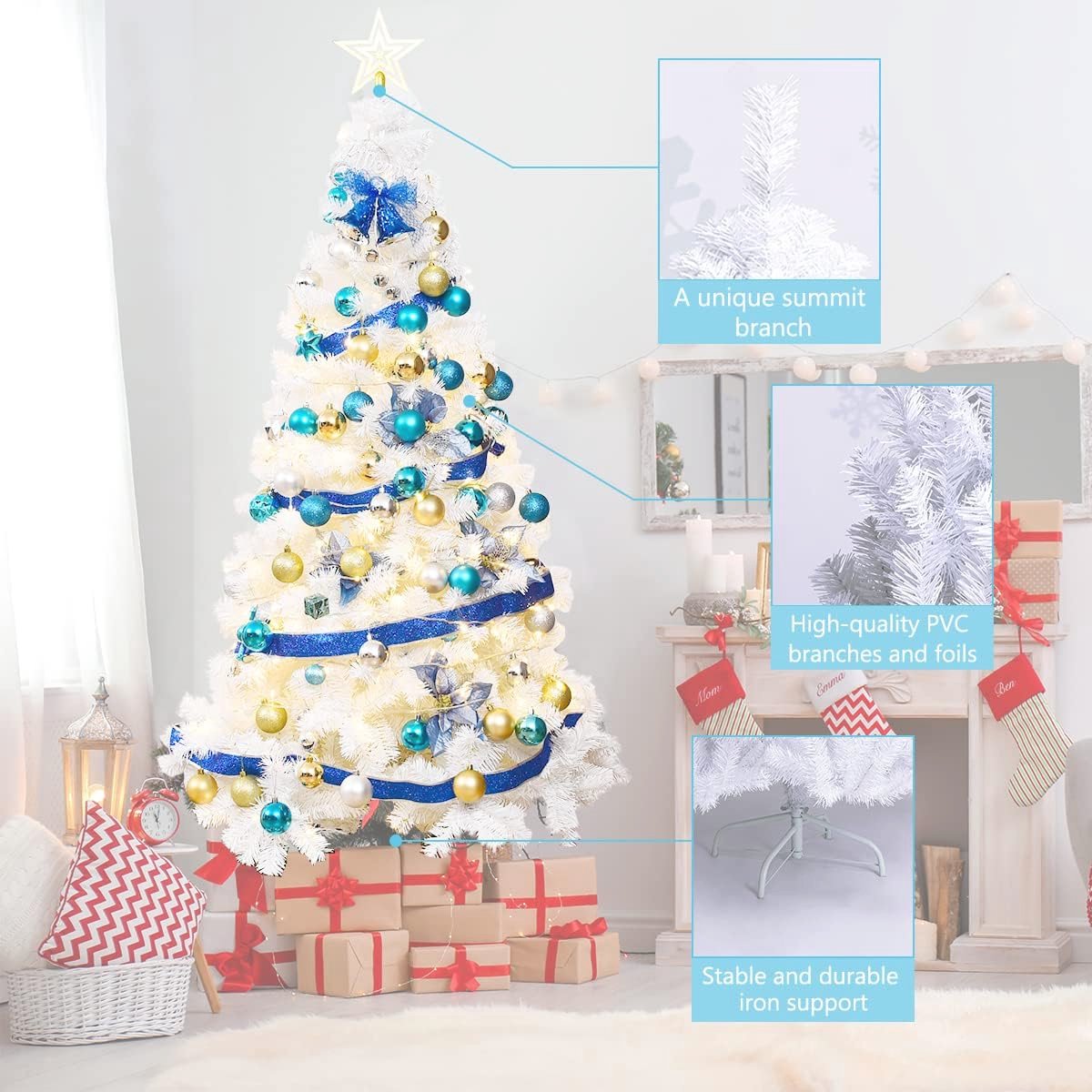 Witte Kunstkerstboom 210 cm met Stalen Standaard