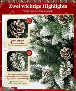 Yorbay kunstkerstboom 180 cm met dennenappels en sneeuwdecoratie