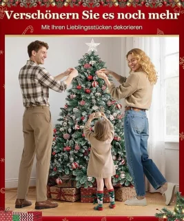 Yorbay kunstkerstboom 180 cm met dennenappels en sneeuwdecoratie