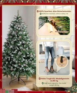 Yorbay kunstkerstboom 180 cm met dennenappels en sneeuwdecoratie