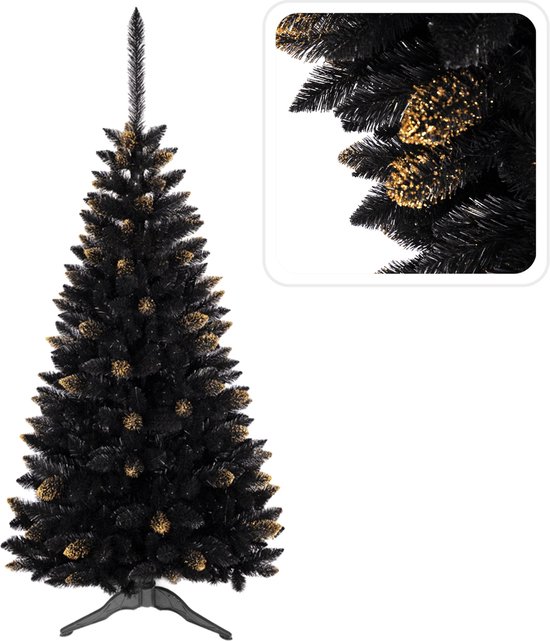 Zwart Ghanese spar kunstkerstboom goud 90 cm