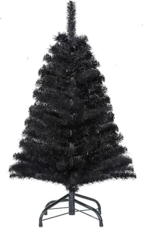 Zwarte kunstkerstboom 90 cm tafelmodel met metalen standaard