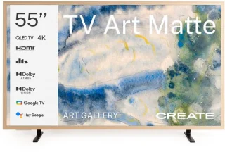 CREATE - QLED 4K 55" Smart TV met antireflectiescherm en kunstgalerij, Licht hout en donker hout framepakket - TV ART MATTE