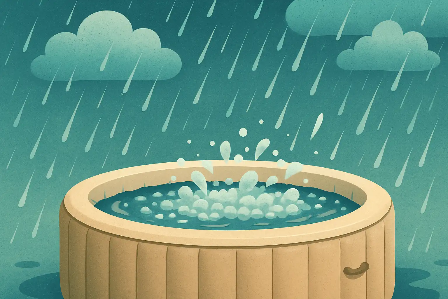Bubbelen in de regen: waarom een bui je opblaasbare jacuzzi-ervaring juist beter maakt