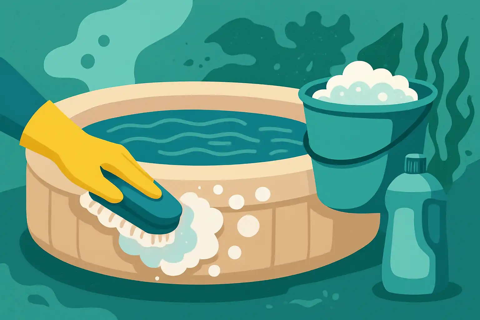 Opblaasbare jacuzzi schoonmaken in 15 minuten: de routine die vieze randjes en alg voorkomt