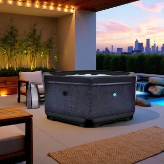 Luxe Jacuzzi Spa Octopus – 6 Persoons Bubbelbad – Semi-Rigid Opblaasbare Whirlpool – 100 Airjets – Verwarming, Filterpomp & Afdekhoes – 193x193x73 cm – 1000L – Zwart Hometotry