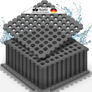 Zwembadmat 12 stuks met gaten, 51 x 51 cm - Onderlegmat voor zwembad en kinderbadje - Vloermat en vloerbescherming - Warmte-isolerend