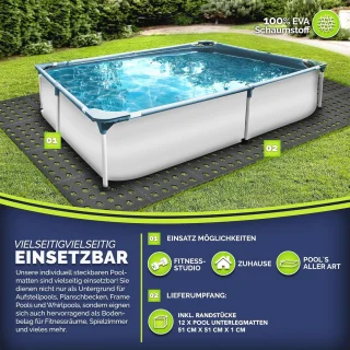 Zwembadmat 12 stuks met gaten, 51 x 51 cm - Onderlegmat voor zwembad en kinderbadje - Vloermat en vloerbescherming - Warmte-isolerend