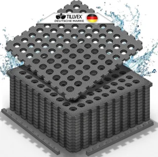 Zwembadmat 12 stuks met gaten, 51 x 51 cm - Onderlegmat voor zwembad en kinderbadje - Vloermat en vloerbescherming - Warmte-isolerend