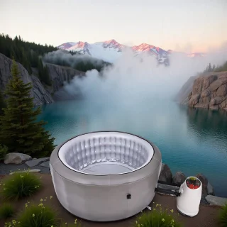 Luxe Opblaasbare Bubbelbad – 4-6 Personen – 200 cm – 200 Jets – Verwarming tot 40°C – Inclusief Filterpomp – Donkergrijs Hometotry