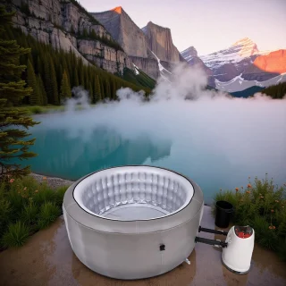 Luxe Opblaasbare Bubbelbad – 4-6 Personen – 200 cm – 200 Jets – Verwarming tot 40°C – Inclusief Filterpomp – Donkergrijs Hometotry