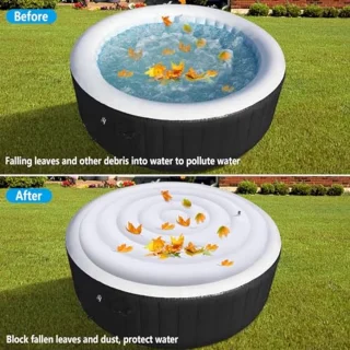 Round Inflatable Hot Tub Cover with Handle, 4.5ft Rainproof Insulated Hot Tub Lid for Outdoor Inflatable Round Hot Tub, Portable Hot Tub Cover for Round