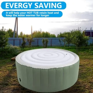 Round Inflatable Hot Tub Cover with Handle, 4.5ft Rainproof Insulated Hot Tub Lid for Outdoor Inflatable Round Hot Tub, Portable Hot Tub Cover for Round