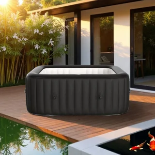 Luxe Spa BlackSquare – Inflatable Whirlpool 6 Personen – 132 Massage Jets – Verwarming & Filter – 185x185x68 cm – Buitenspa Zwart Hometotry