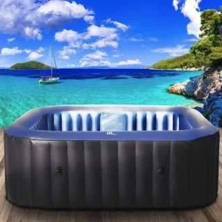 Jacuzzi 4-Persoons – Luxe Opblaasbare Jacuzzi / Bubbelbad / Spa Voor Thuis en Tuin – Vierkante Jacuzzi Met 108 Bubbeljets, UVC Desinfectie, Verwarming Tot 40°C, Rhino-Tech PVC, LED Afstandsbediening – Energiezuinig Opblaasbaar Wellness Bubbelbad Voor