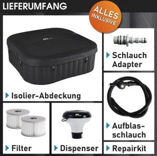 Jacuzzi 4-Persoons – Luxe Opblaasbare Jacuzzi / Bubbelbad / Spa Voor Thuis en Tuin – Vierkante Jacuzzi Met 108 Bubbeljets, UVC Desinfectie, Verwarming Tot 40°C, Rhino-Tech PVC, LED Afstandsbediening – Energiezuinig Opblaasbaar Wellness Bubbelbad Voor