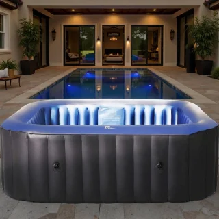 Jacuzzi 4-Persoons – Luxe Opblaasbare Jacuzzi / Bubbelbad / Spa Voor Thuis en Tuin – Vierkante Jacuzzi Met 108 Bubbeljets, UVC Desinfectie, Verwarming Tot 40°C, Rhino-Tech PVC, LED Afstandsbediening – Energiezuinig Opblaasbaar Wellness Bubbelbad Voor