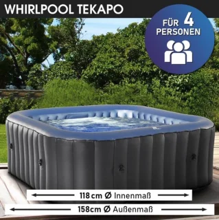 Jacuzzi 4-Persoons – Luxe Opblaasbare Jacuzzi / Bubbelbad / Spa Voor Thuis en Tuin – Vierkante Jacuzzi Met 108 Bubbeljets, UVC Desinfectie, Verwarming Tot 40°C, Rhino-Tech PVC, LED Afstandsbediening – Energiezuinig Opblaasbaar Wellness Bubbelbad Voor